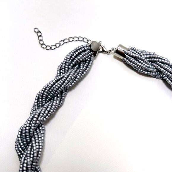 Beaded Multi Strand Twisted Knot Statement Collar Necklace, Silver Grey (NWT) - Picture 3 of 7